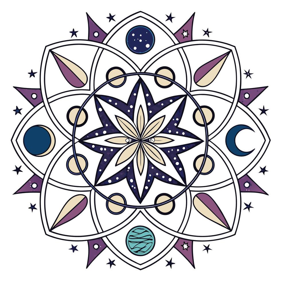 celestial mandala with stars moons and-planeta vector