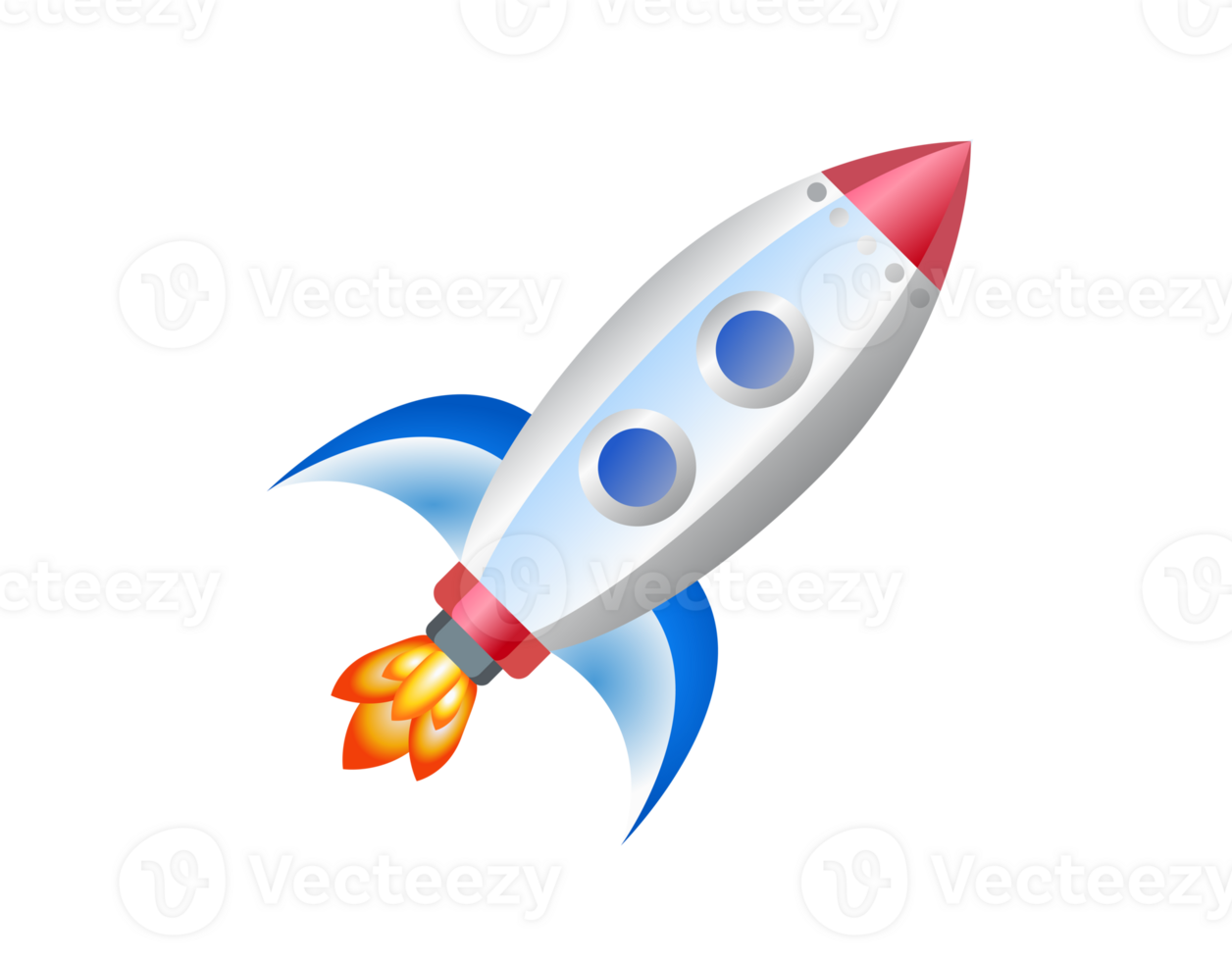 Gradient silver rocket icon being propelled into space png