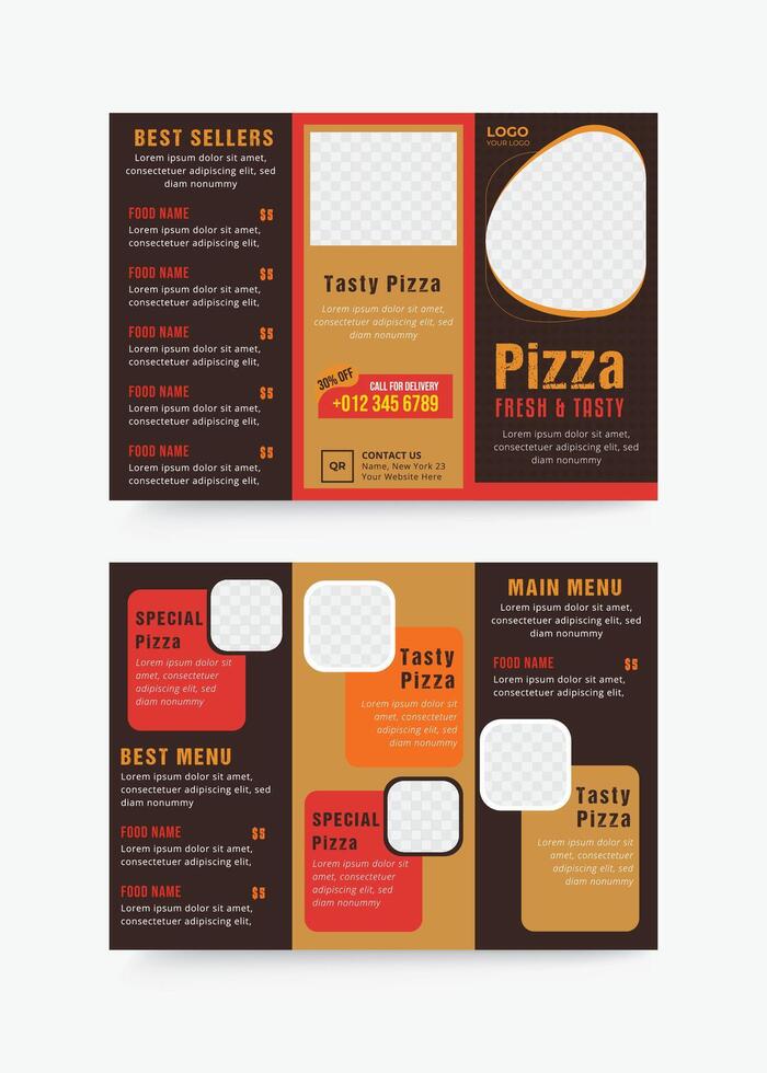 Pizza trifold brochure template vector