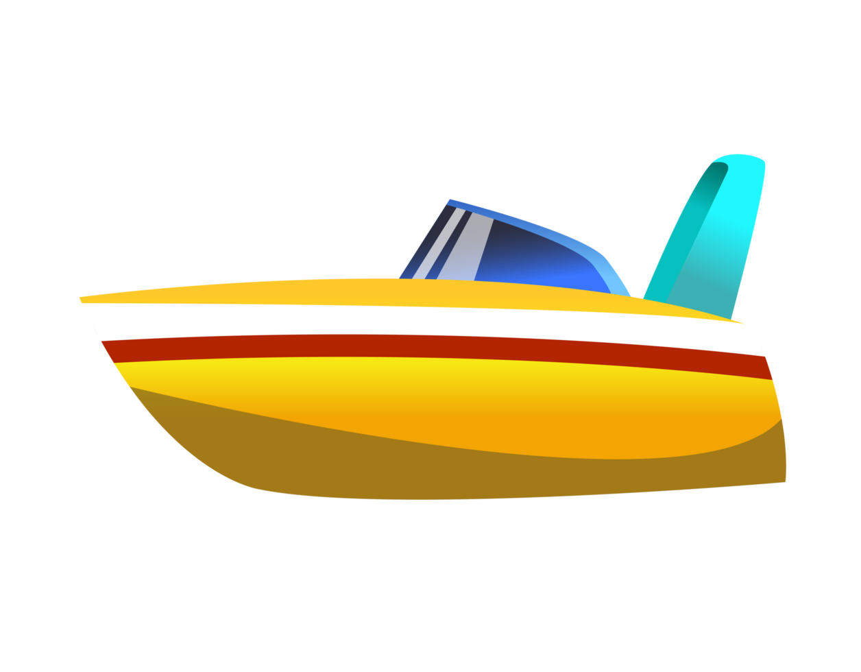 Side of yellow roofless speedboat icon with gradient blue window png