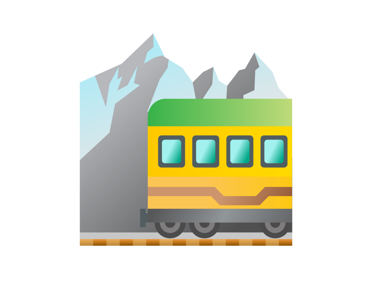 Green and yellow transport public train and railway in the mountains icon png