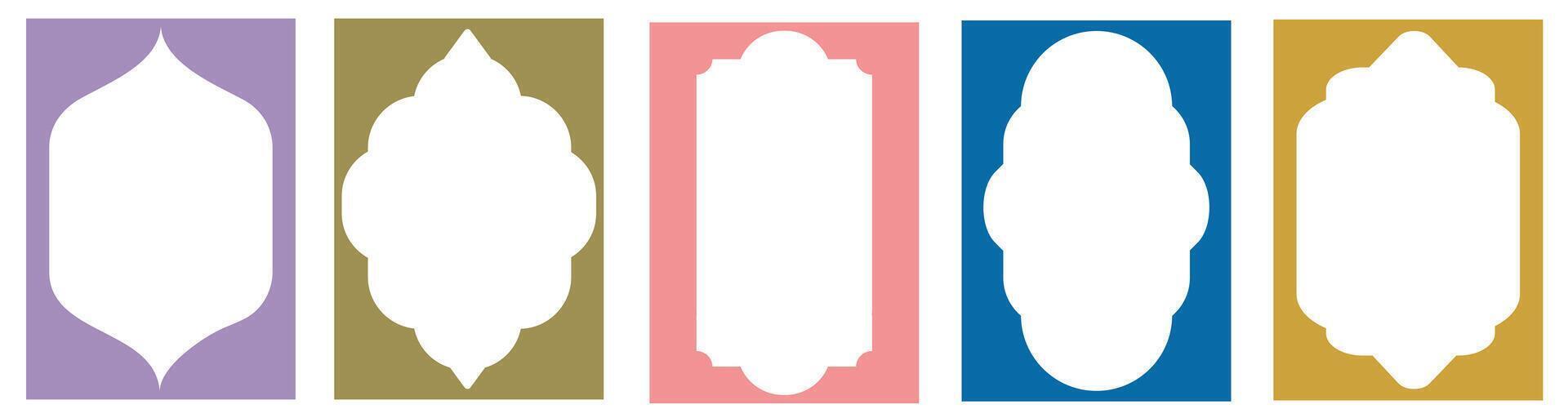 Set of oriental frames in trendy colors. Asian or islamic window and arch shapes isolated on white background. vector
