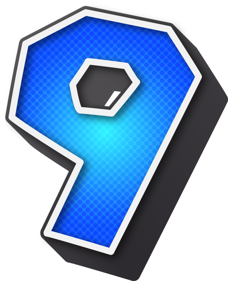 3D Super Comic Cartoon Alphabet, Number 9 png