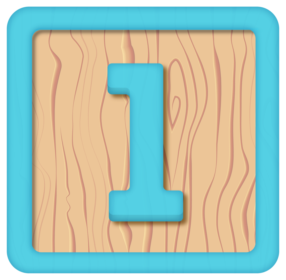 Number 1, Retro wood block alphabet png