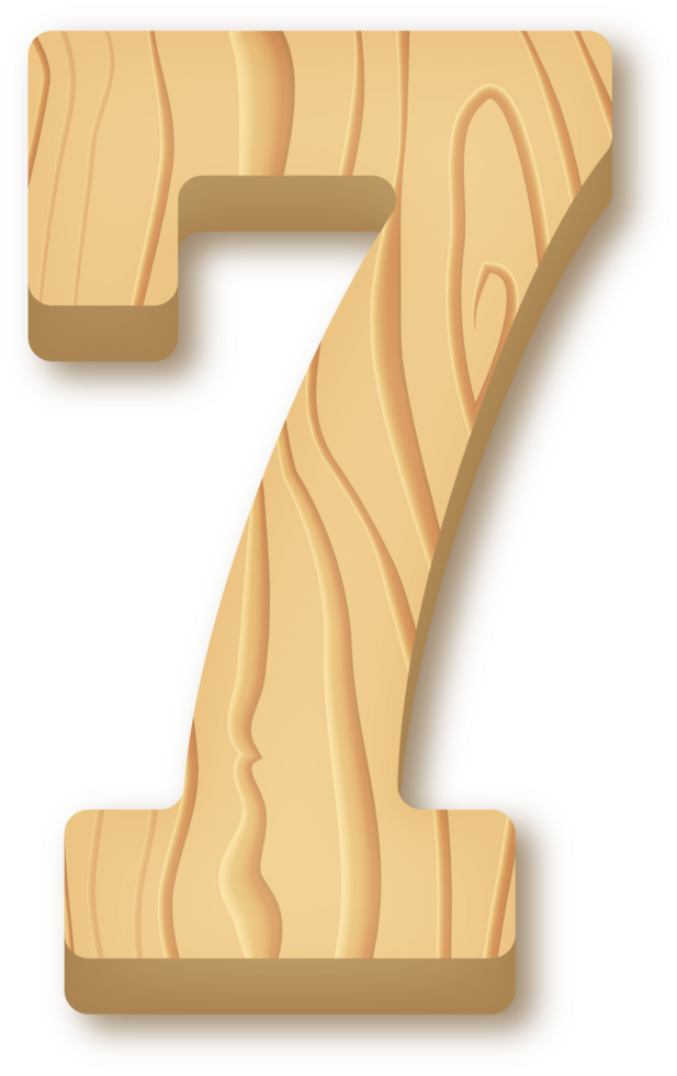 Number 7, Wooden 3D Lettering png