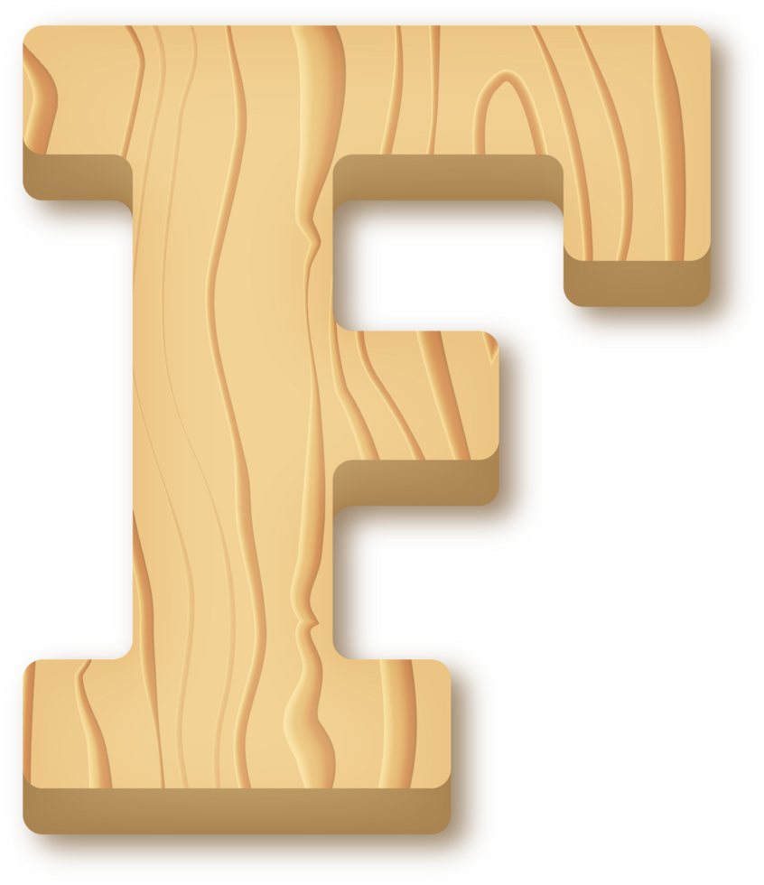 Letter F, Wooden 3D Lettering png