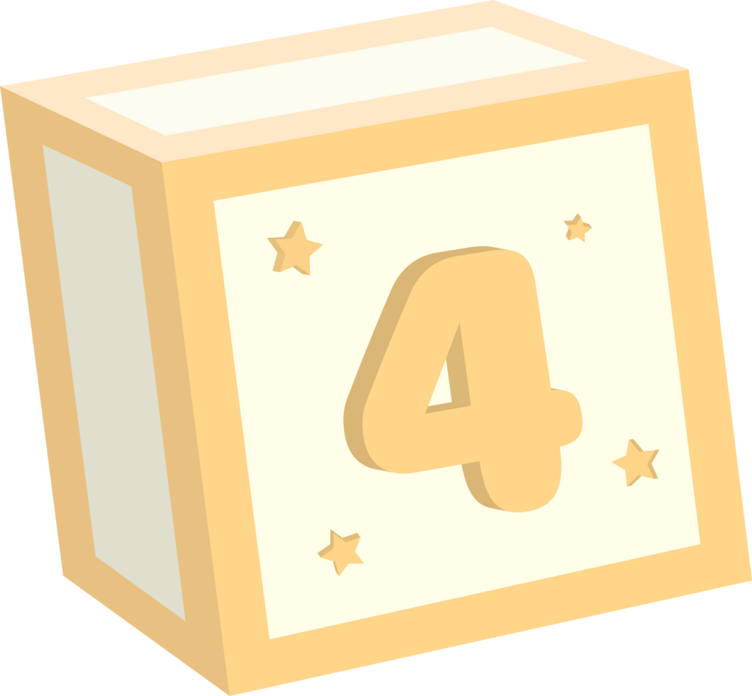 Number 4, 3D Toy baby block alphabet png