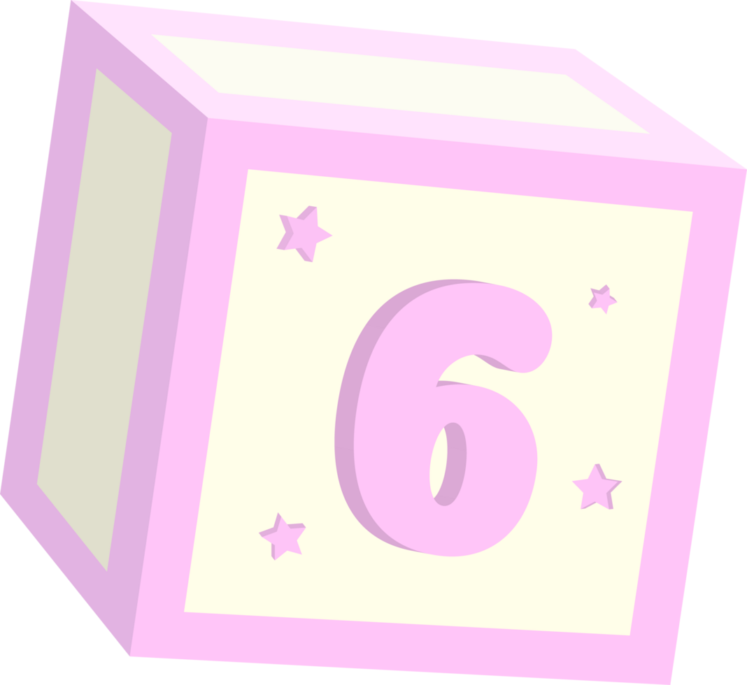 Number 6, 3D Toy baby block alphabet png