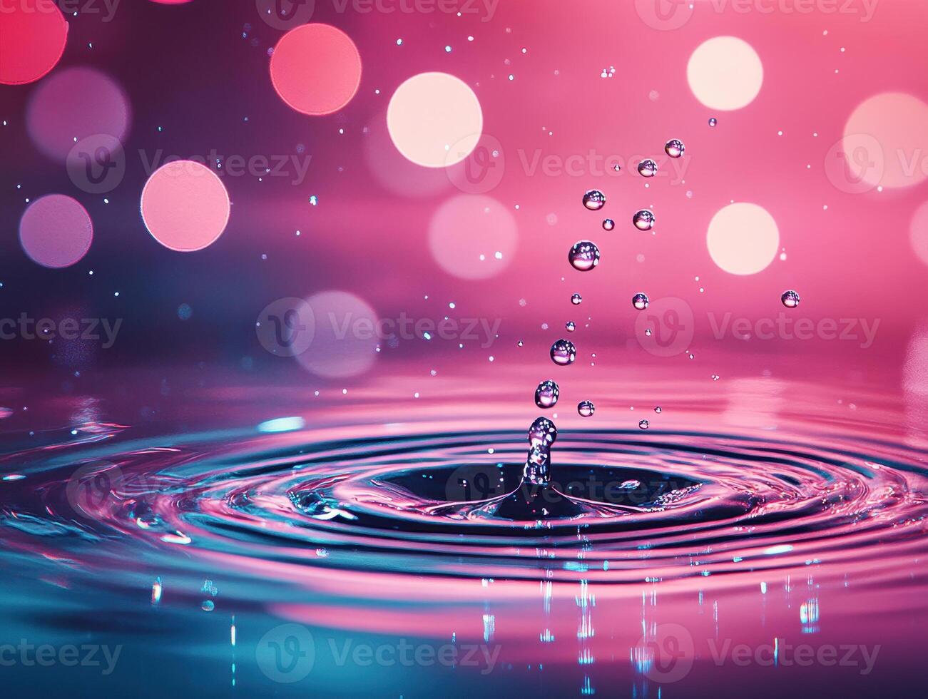 High resolution image of water droplets creating ripples in vibrant colors photo