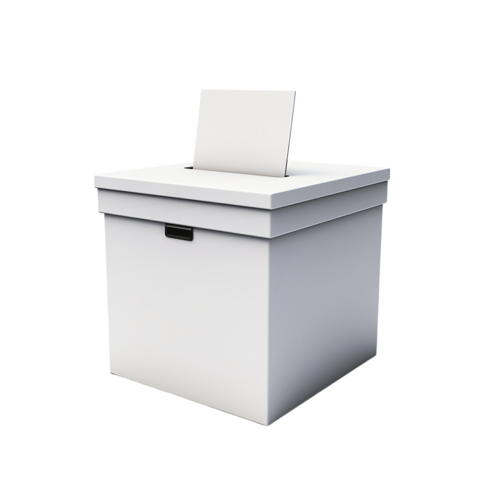 White ballot box for secure voting in elections with a single paper inserted on top png
