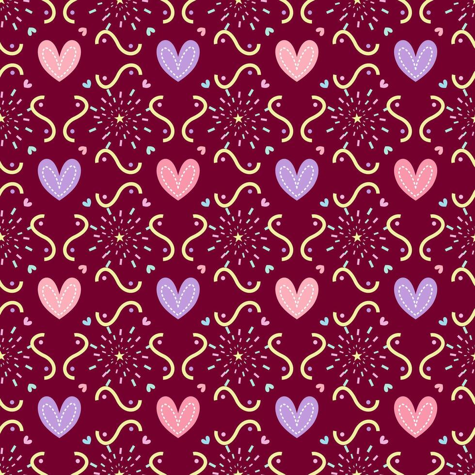 Lovely Heart with fireworks castle style. Seamless pattern. vector