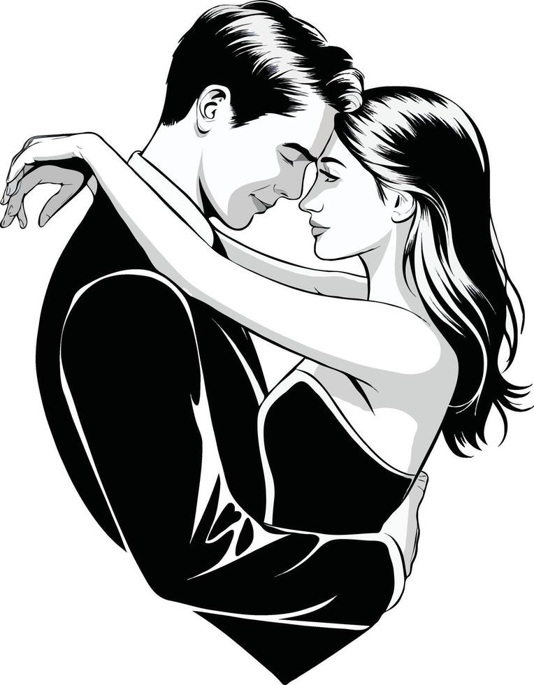 Romantic valentine silhouette art featuring couples in love with timeless moments like proposals hugs and kisses ideal for valentines day decorations and digital design projects vector