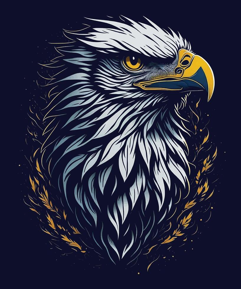 An eagle head with a yellow beak and feathers vector