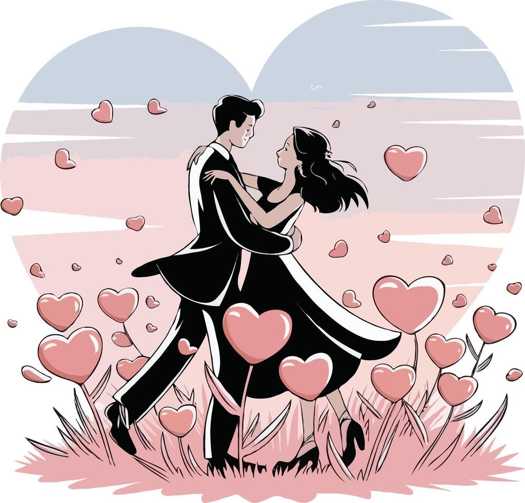 Valentine couple art showcasing love filled moments like hugging and proposals perfect for creating Valentine Day cards posters and romantic themed digital creative designs vector