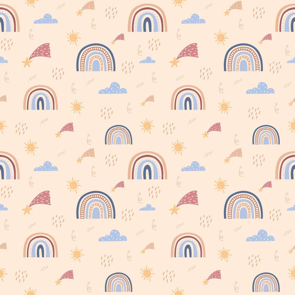 rainbow cloud sun seamless pattern vector