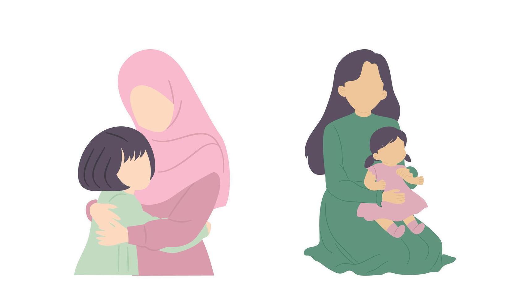 a kid hug with her mother character illustration vector