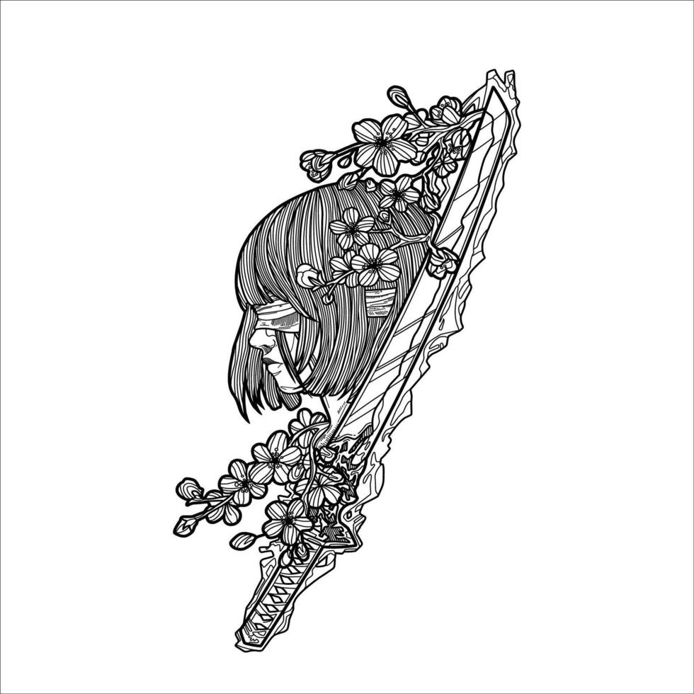 Japanese geisha hand drawn illustration artwork vector