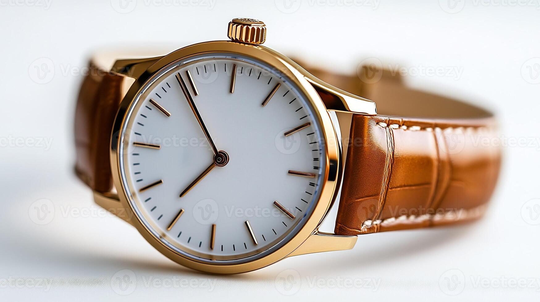 Elegant minimalist womens wristwatch a plain white face no numerals and a sleek gold band ideal for understated fashion isolated on white background photo