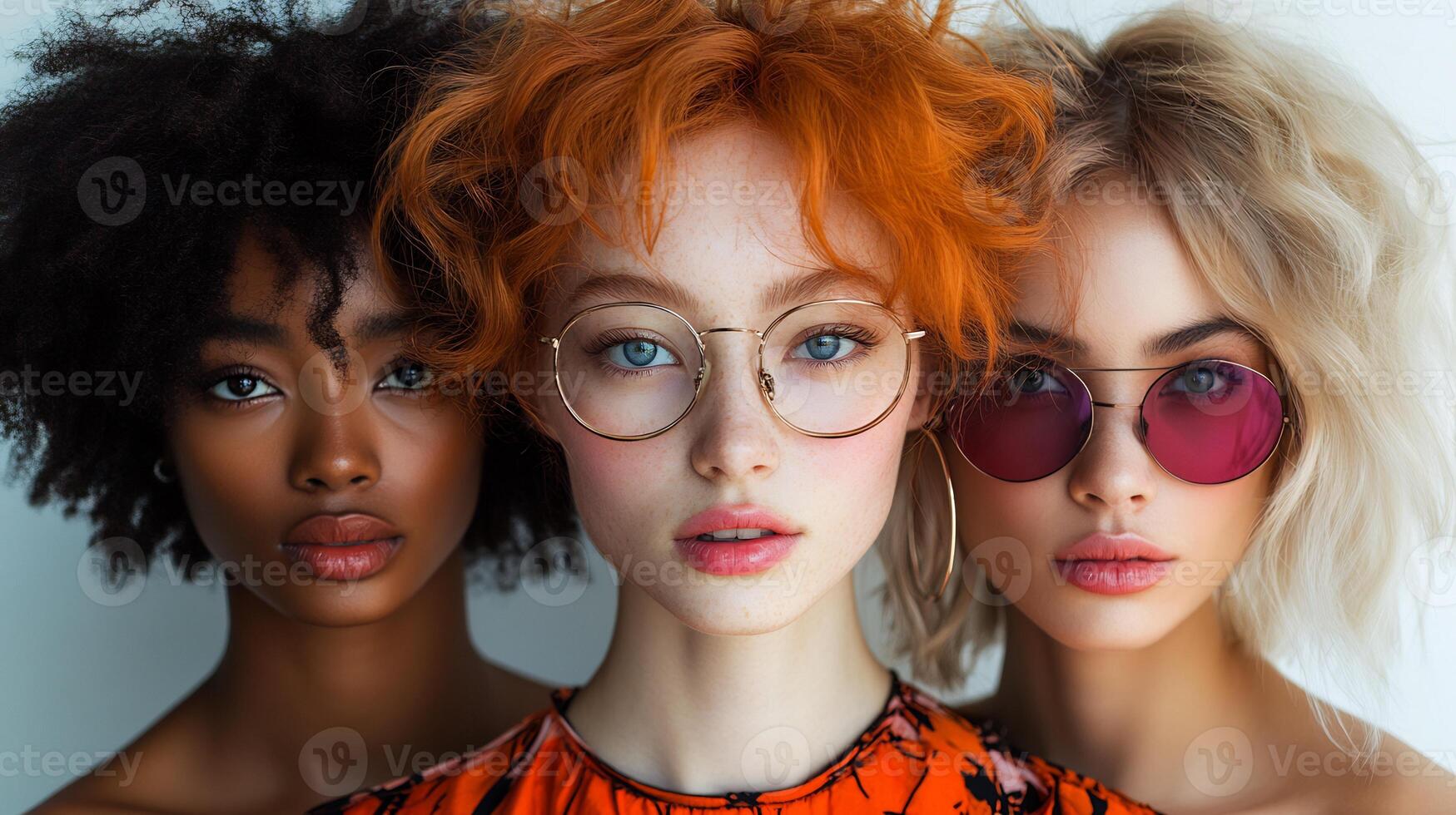 Variety of models with short to mediumlength hair featuring creative dye techniques and stylish cuts representing diverse ethnicities isolated on white background photo