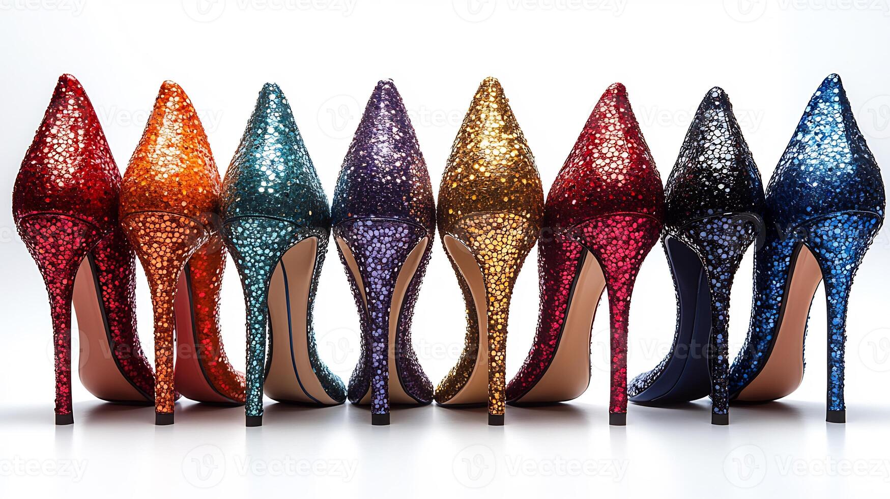 High heels bold patterns and striking designs available in vibrant shades and varied heights for a stylish fit isolated on white background photo