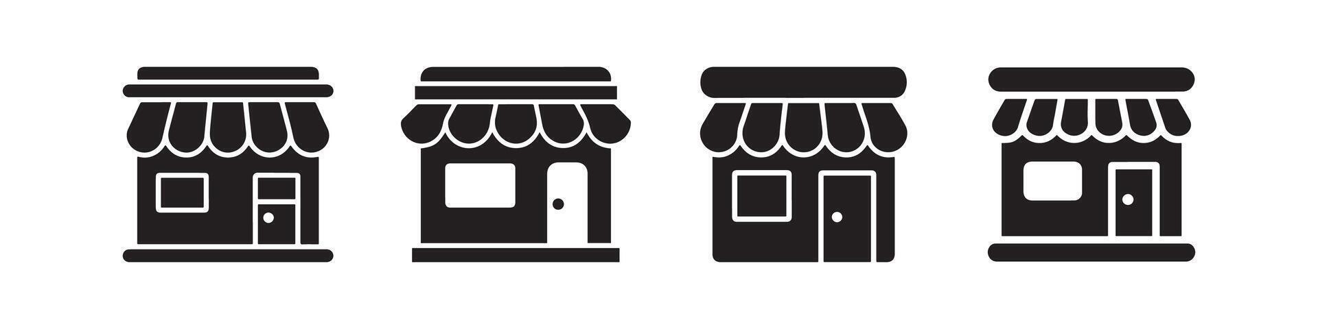 Minimalist Black Storefront Icon Set for Small Business and Retail Design vector