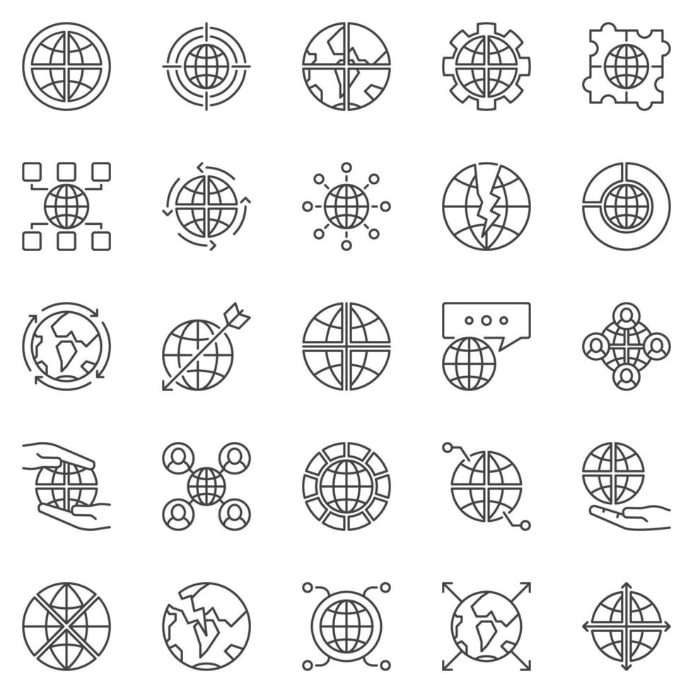 Multipolarity outline icons set. International Relations outline symbols vector