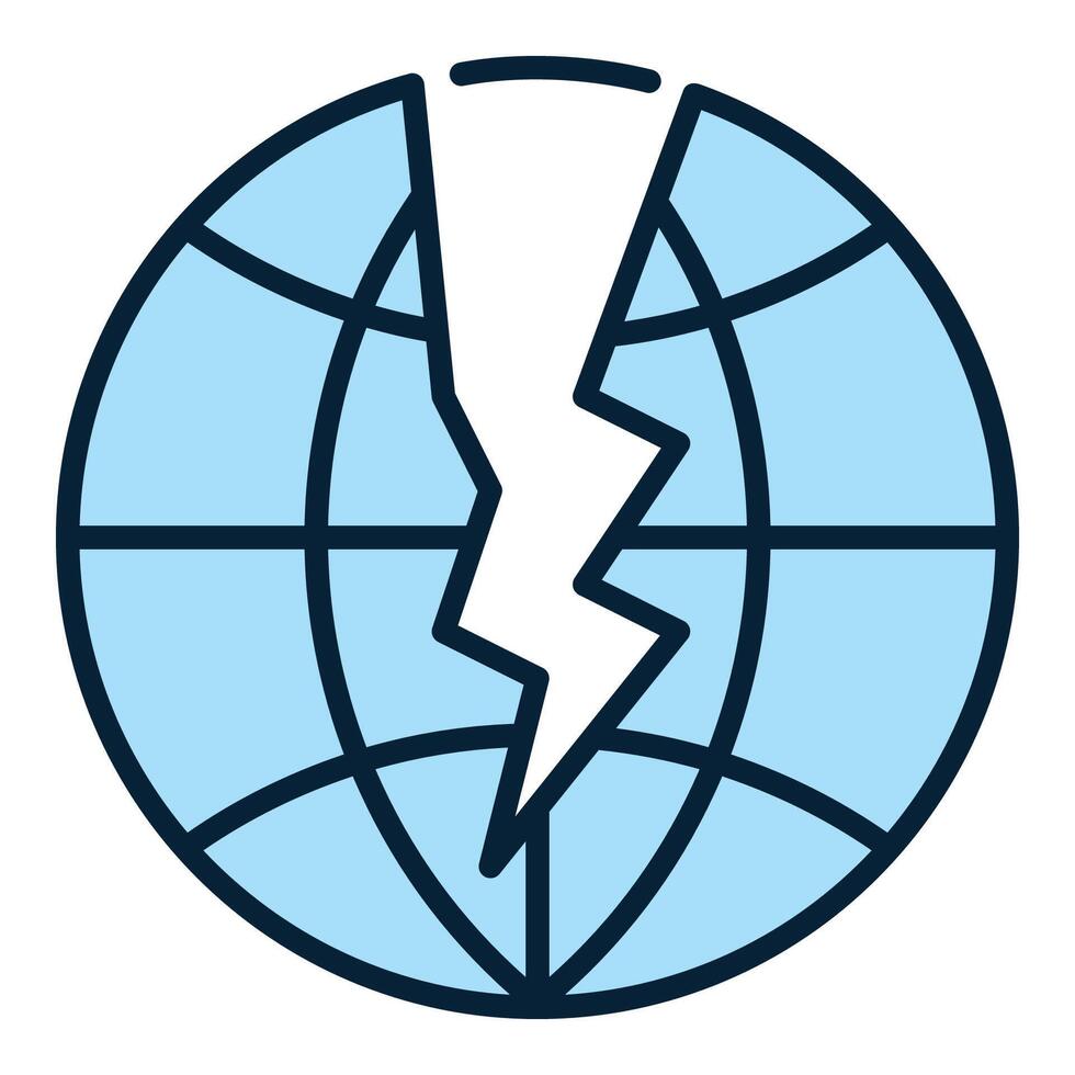 Crack on Earth Globe Multipolarity and Crisis blue icon or design element vector