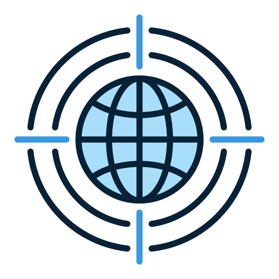 Earth in Target Multipolarity blue icon or symbol vector