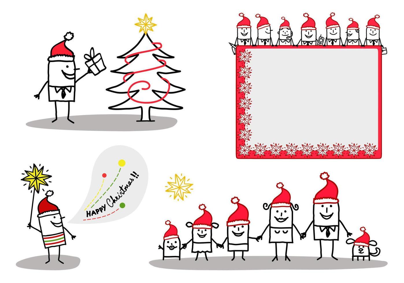 Cartoon stick characters celebrating Christmas time vector