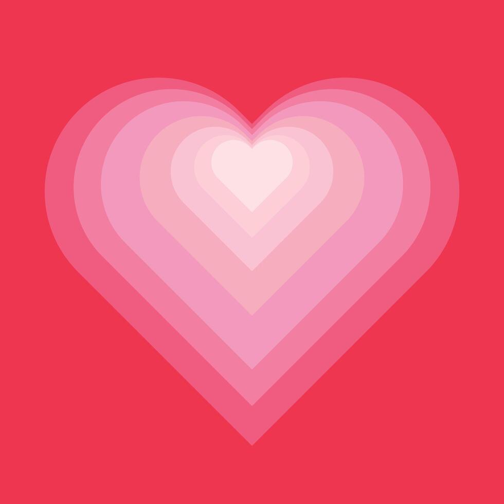 Concentric tunnels of hearts on red background. Cute and romantic elements collection for Valentine's Day. Pastel aesthetic hearts background with copy space. vector