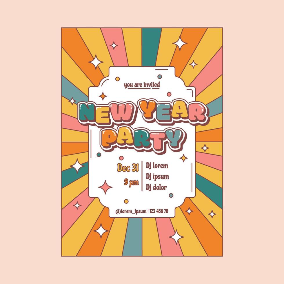 New Year Party Invitation Poster with Retro Style Design vector