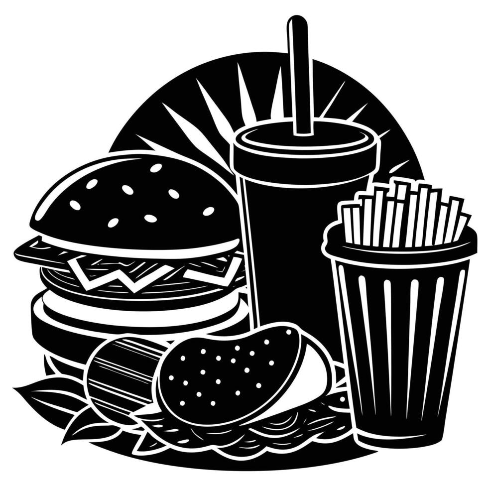 Hamburger soft drink and french fries, Fast food items vector