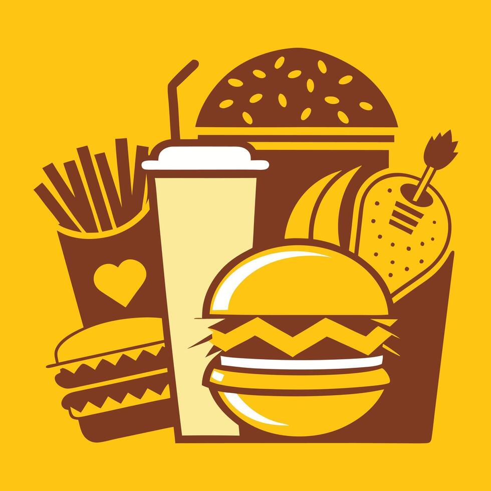 Hamburger soft drink and french fries, Fast food items vector