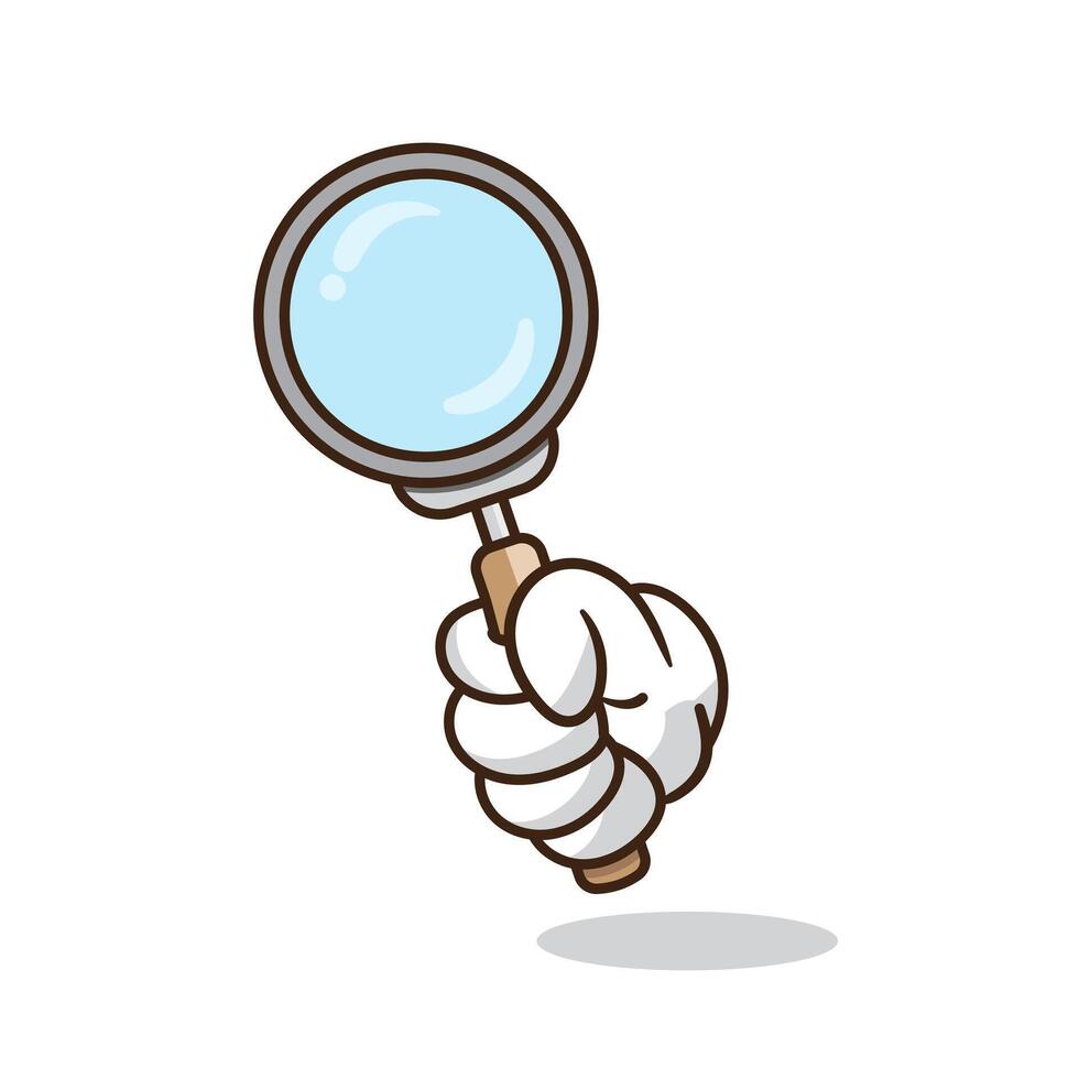 Illustration of hand holding a magnifying glass cartoon design style vector