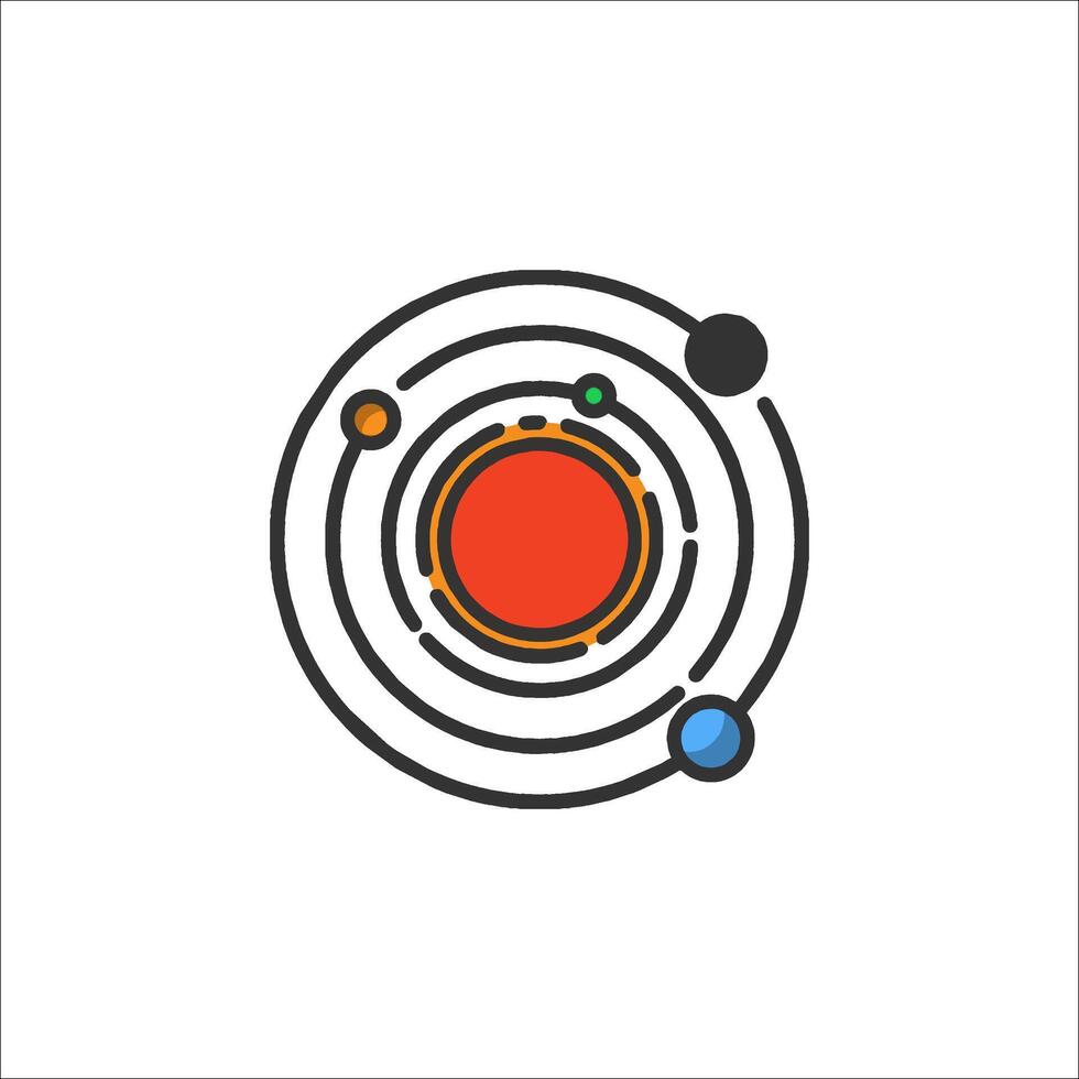 An illustration of a space station with planets vector