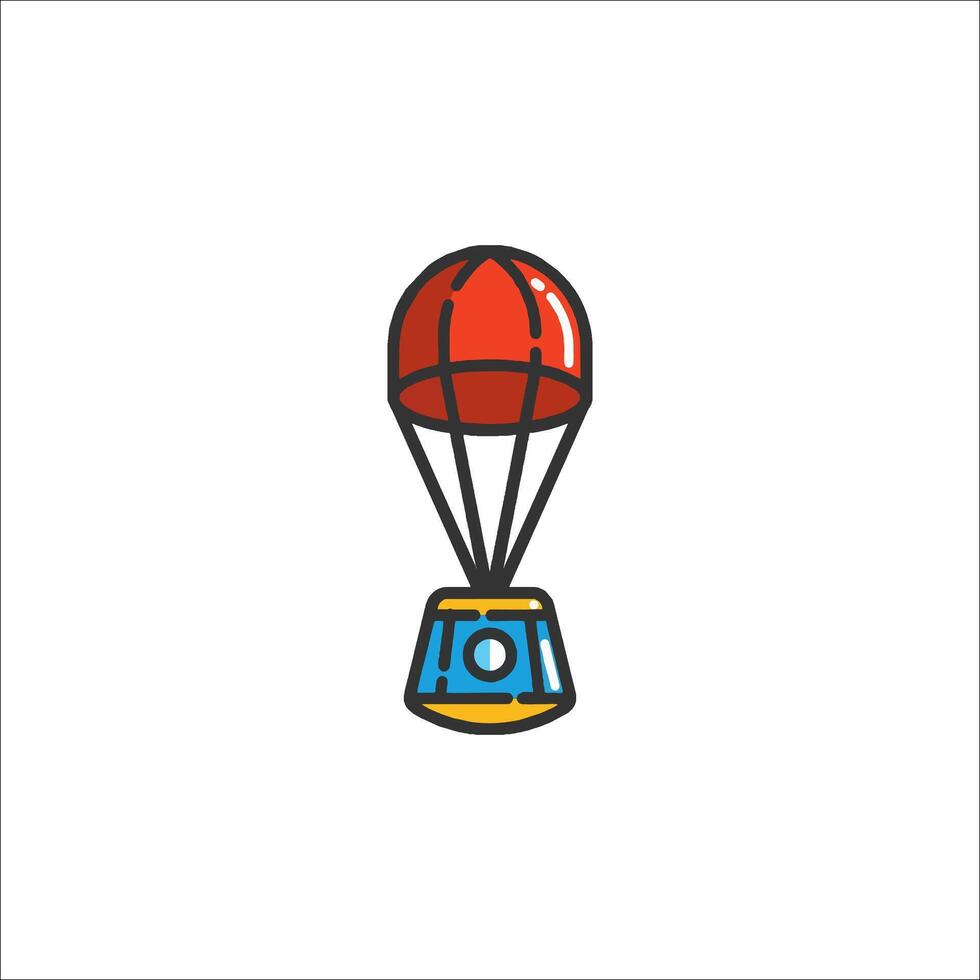 A red and blue parachute with a red and blue balloon vector