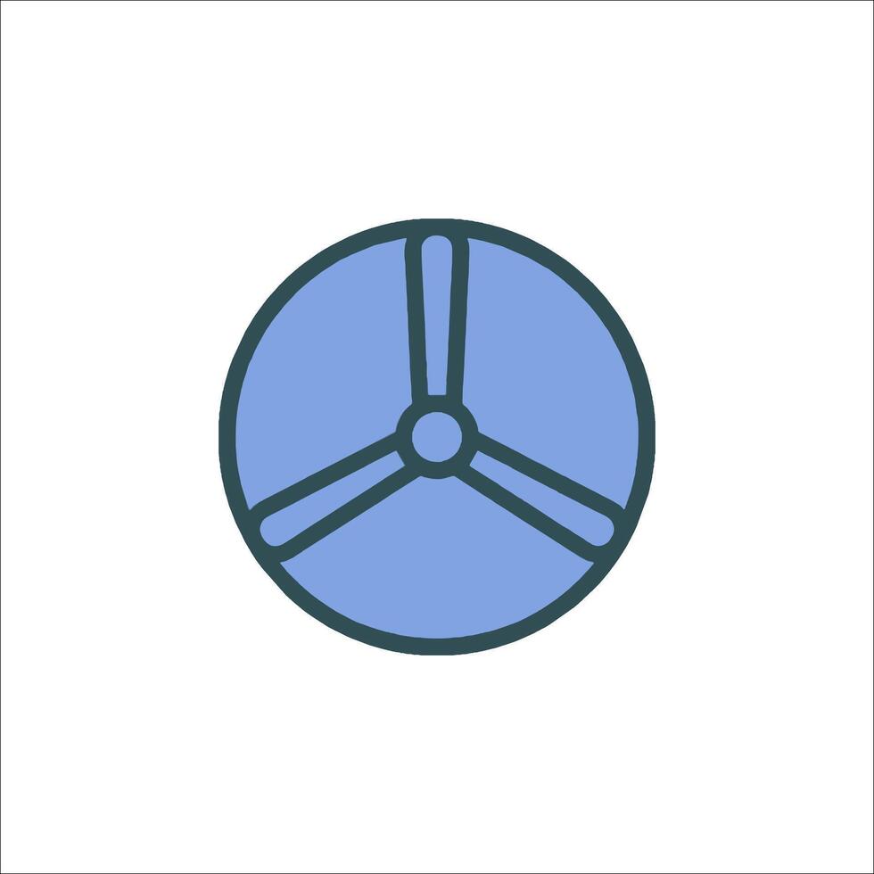 A blue and white icon of a propeller vector