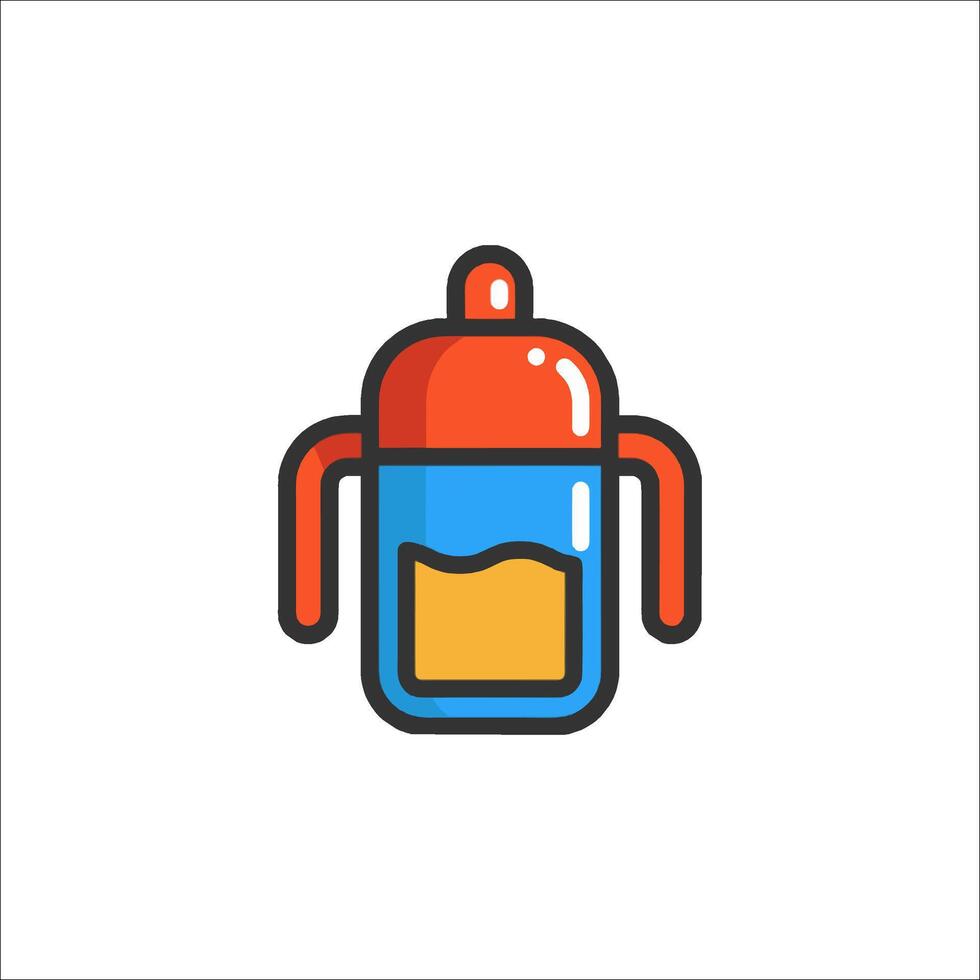 A baby bottle icon with a yellow handle vector