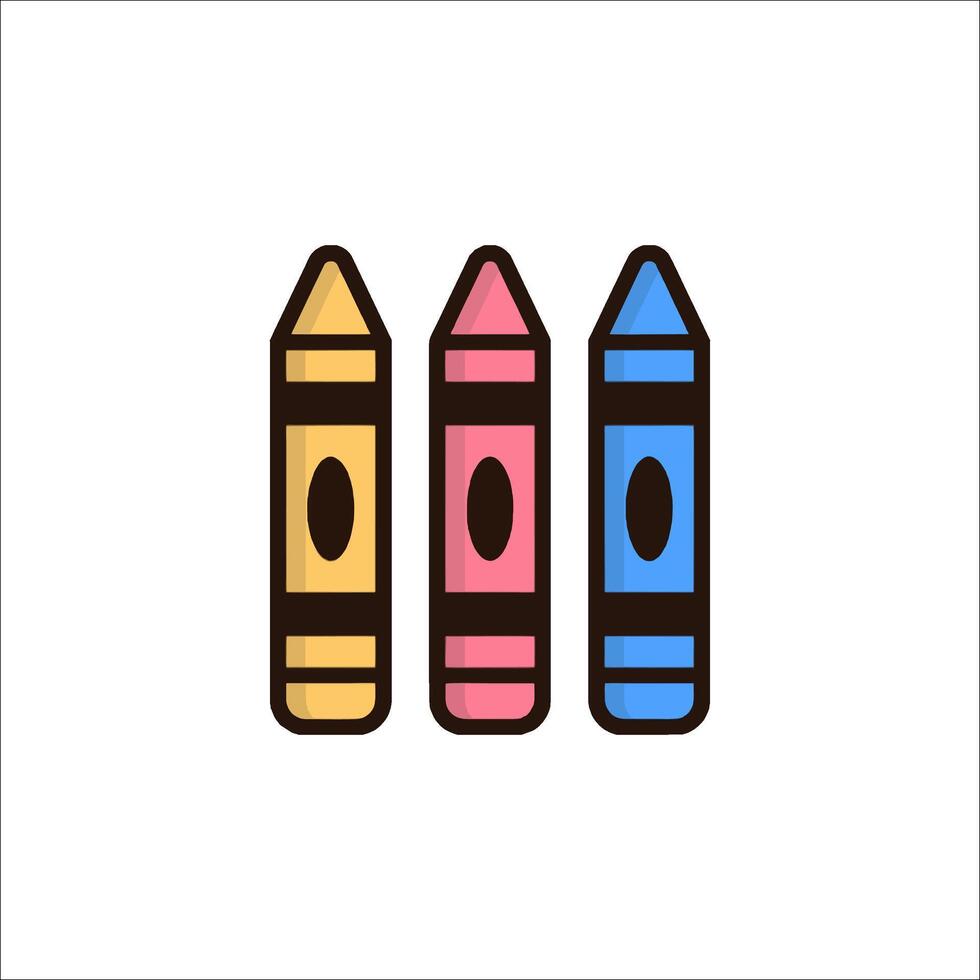 Three crayons are shown in a flat design vector