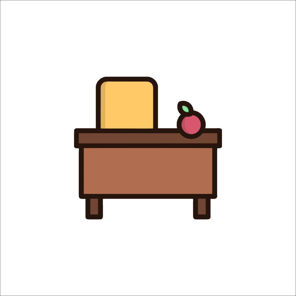 A desk with an apple on it and a chair vector