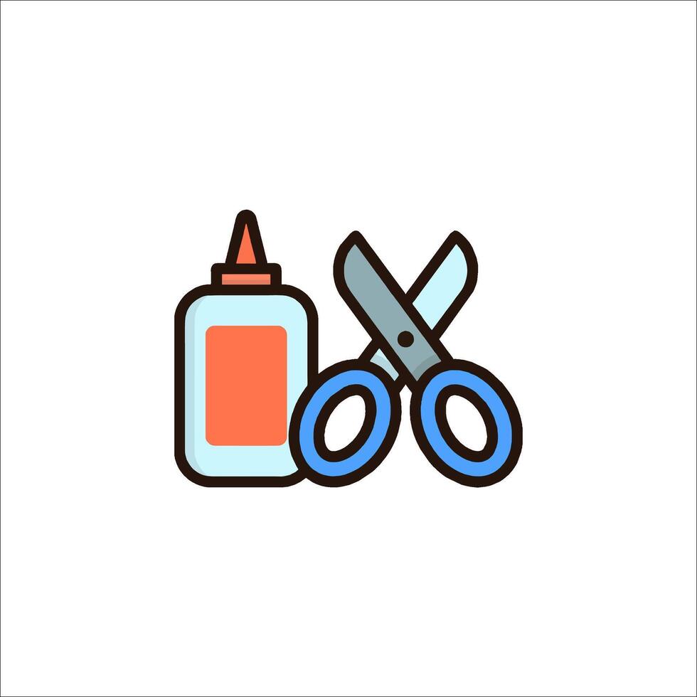 A pair of scissors and a bottle of glue are on a white background vector