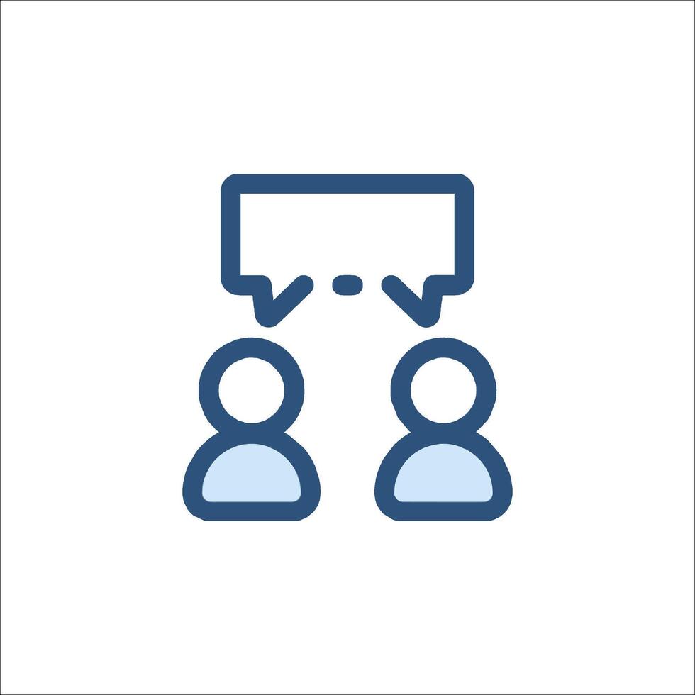 A blue icon of two people talking to each other vector