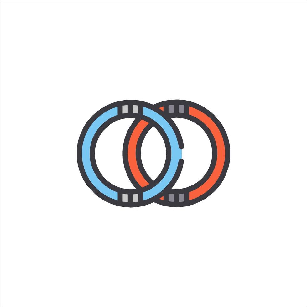 Two rings are shown in a line on a white background vector