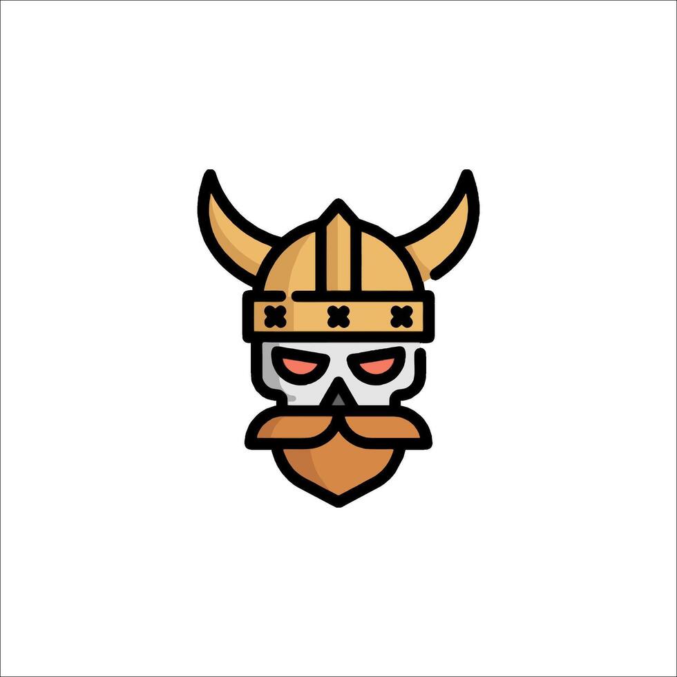 A viking skull with horns and a beard vector