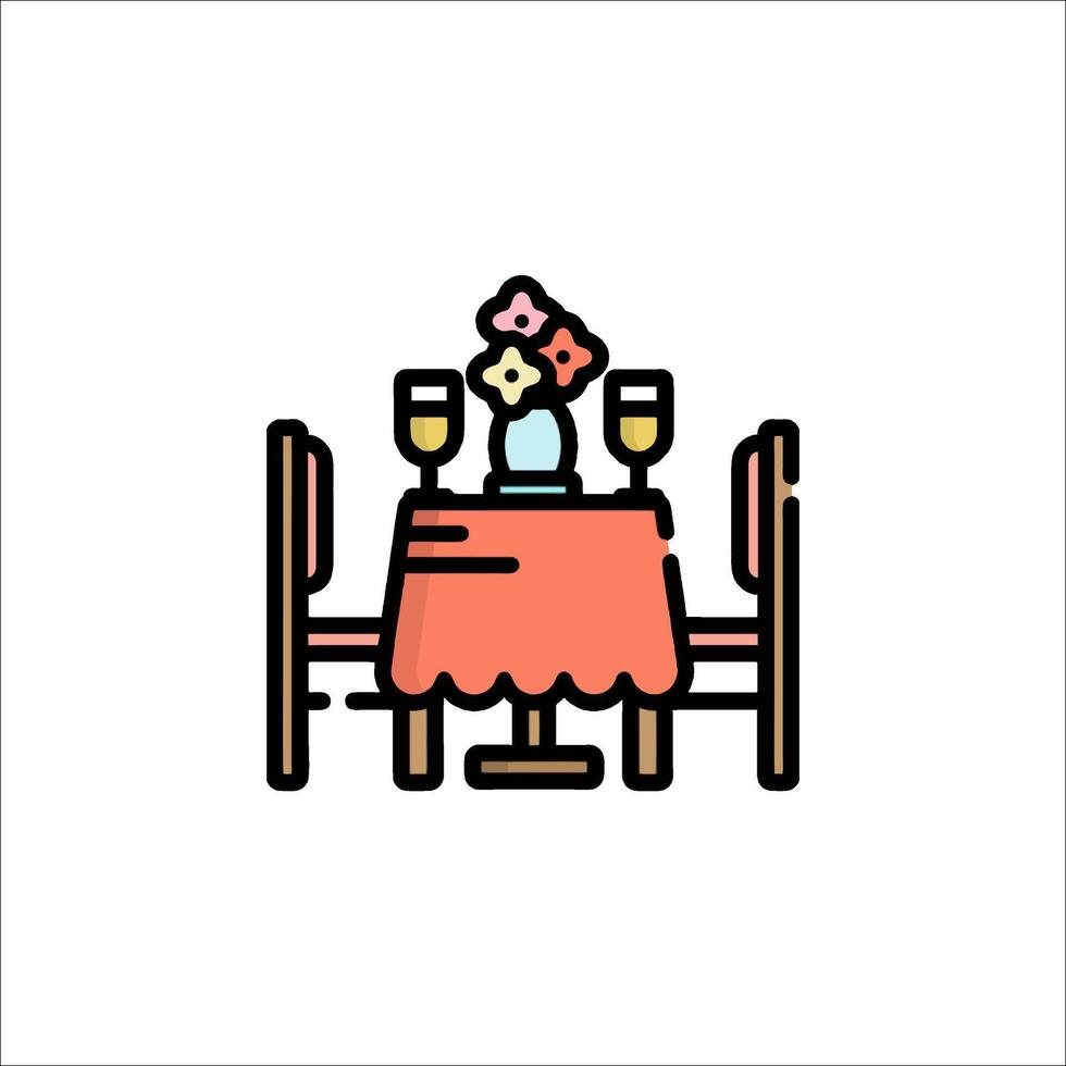 A table with two chairs and a vase of flowers vector