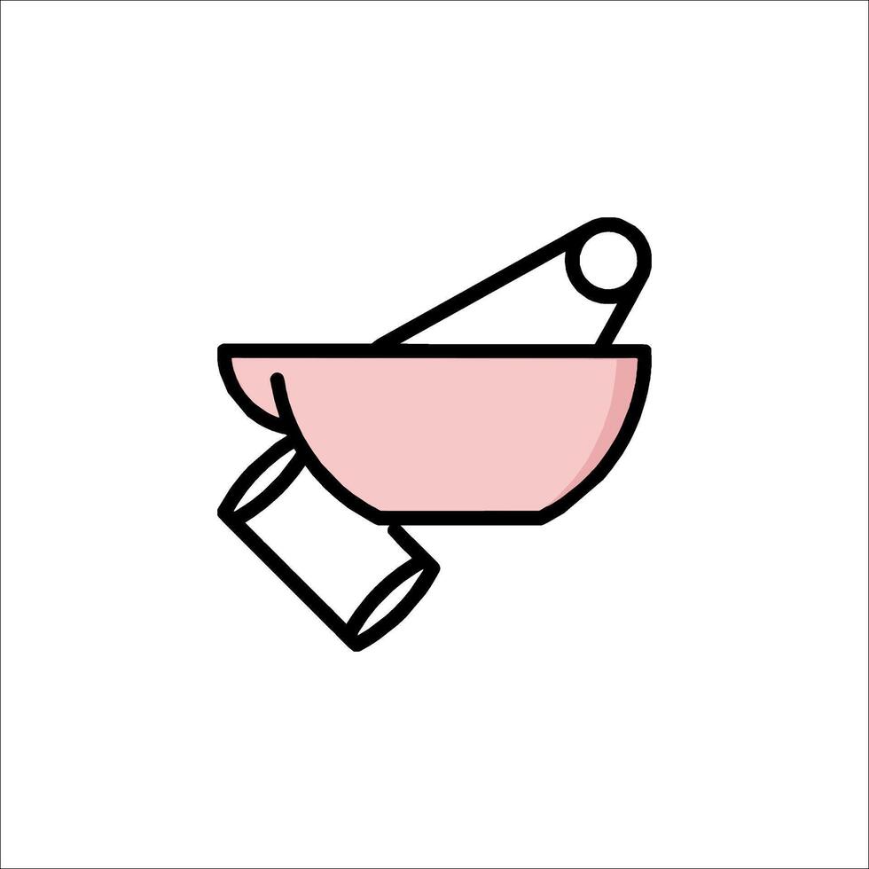 A pink bowl with a spoon and a knife vector