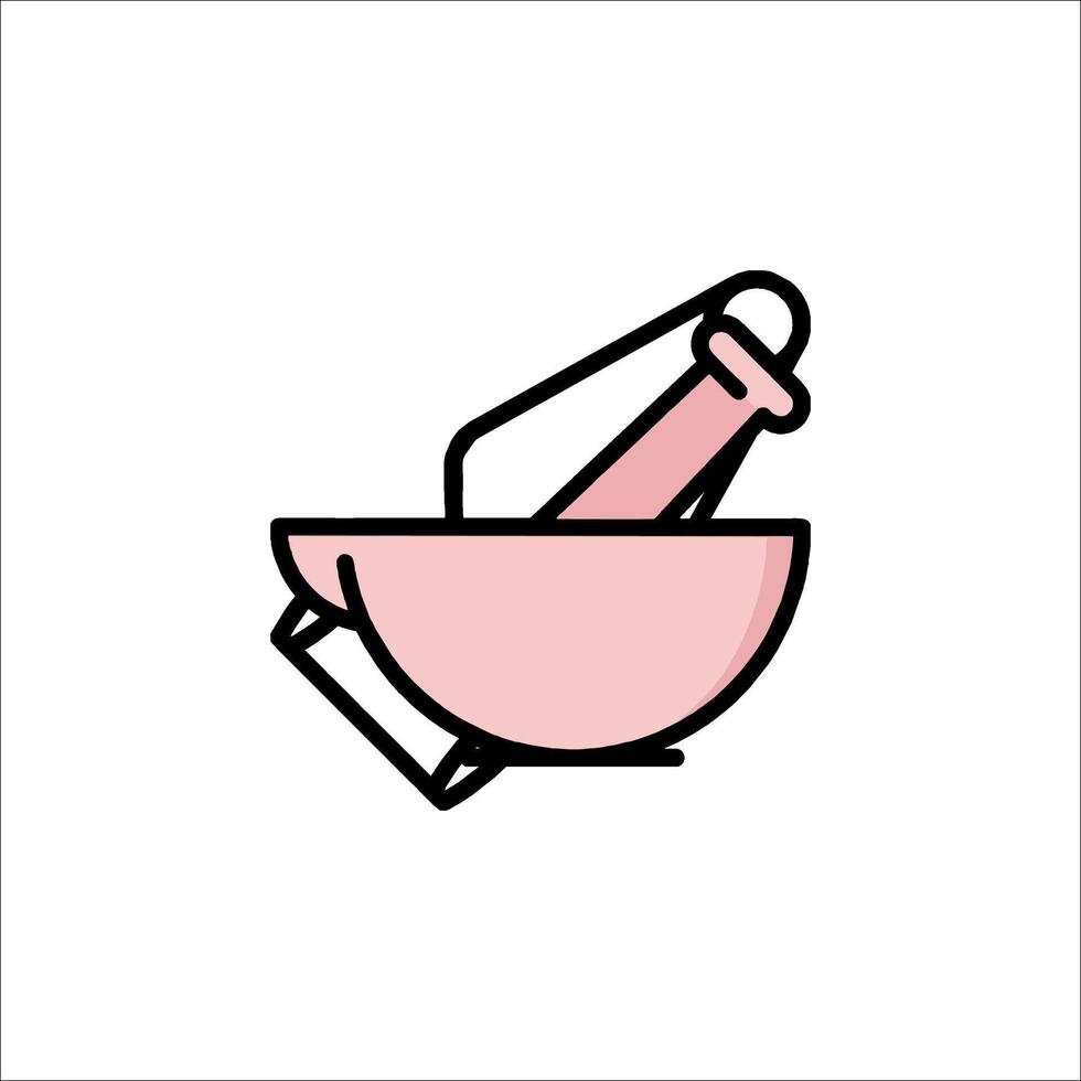 A pink bowl with a spoon and a knife vector
