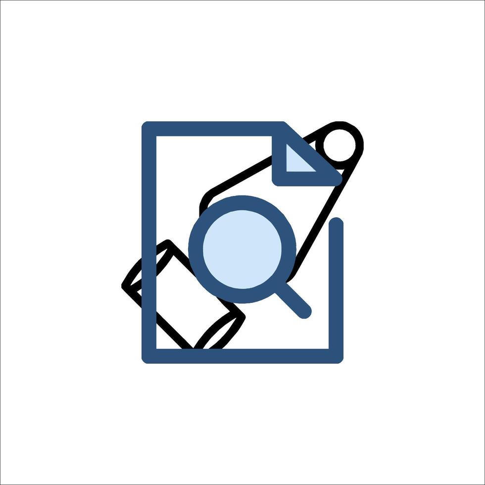 A blue icon with a magnifying glass and a paper vector