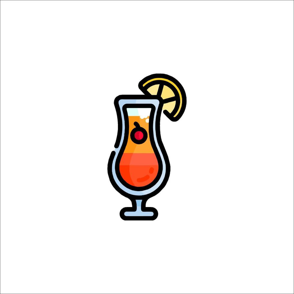 A drink with a slice of lemon and a cherry on top vector