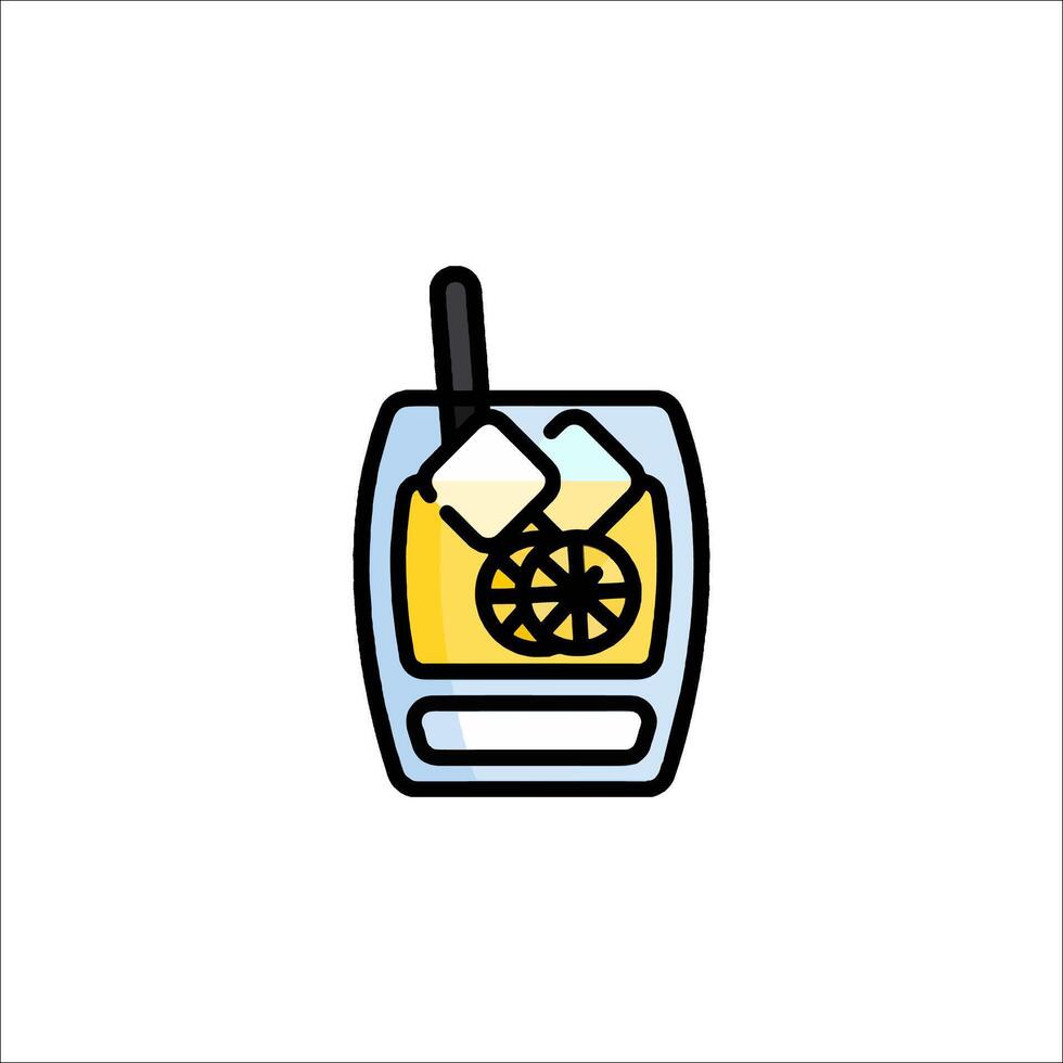 A drink with a lemon slice and ice vector